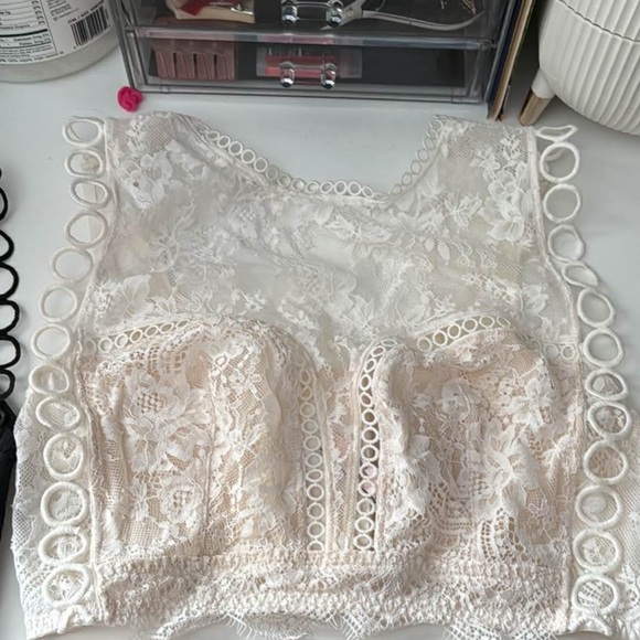 Lace Sheer Cropped Bralette BUNDLE OF 2! Black and ivory - Picture 4 of 6